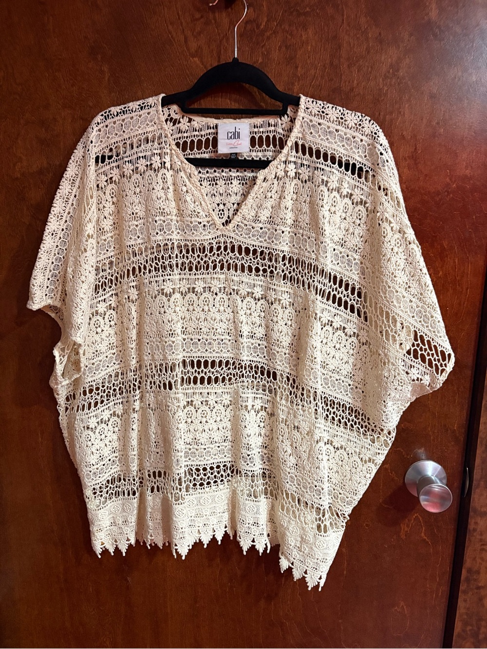 CAbi Crochet Openwork Tunic Top - Cream